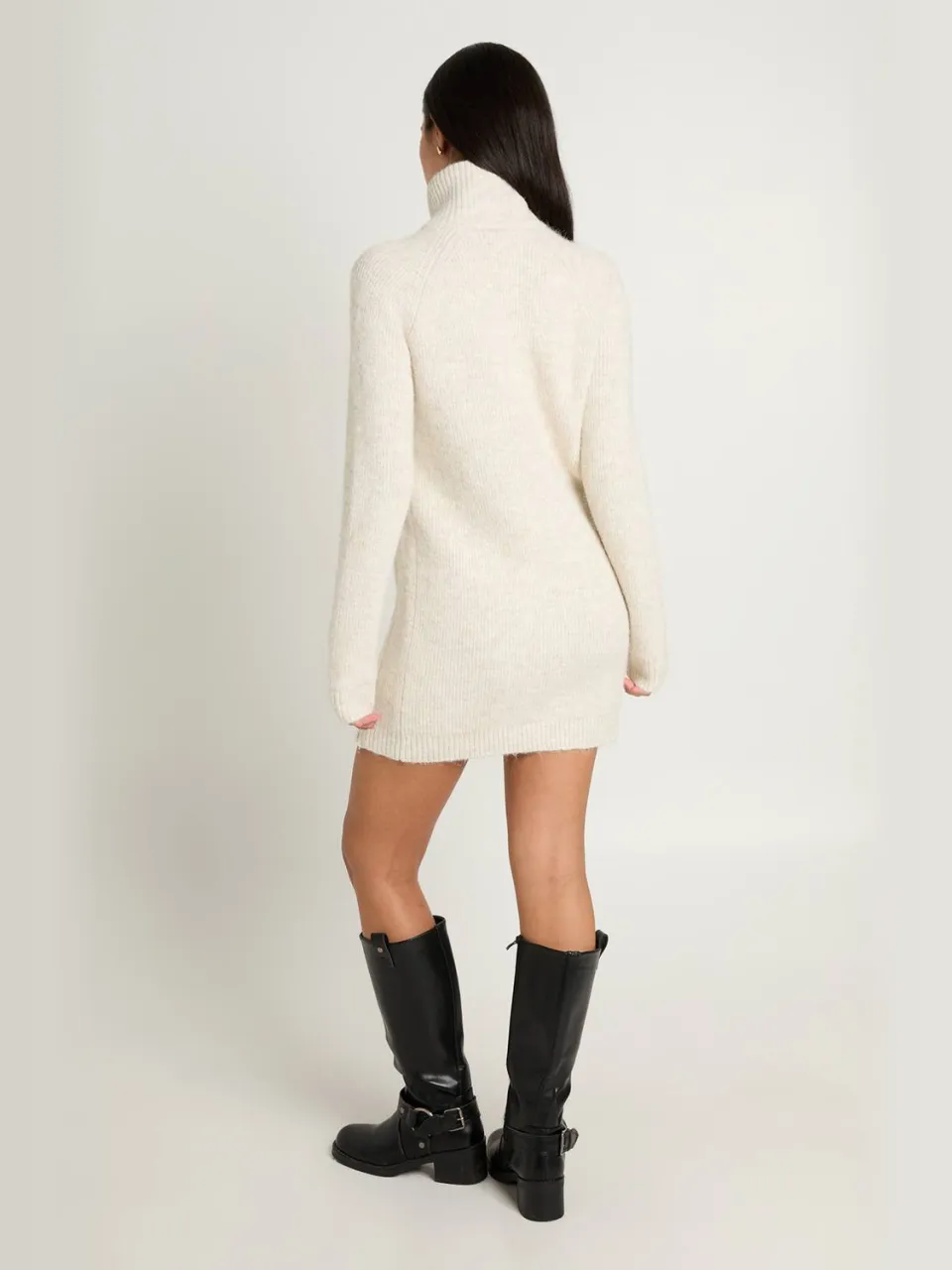 boohoo Dames Gebreide Mini-jurk Met Ritssluiting En Hoge Kraag steen, foto 3