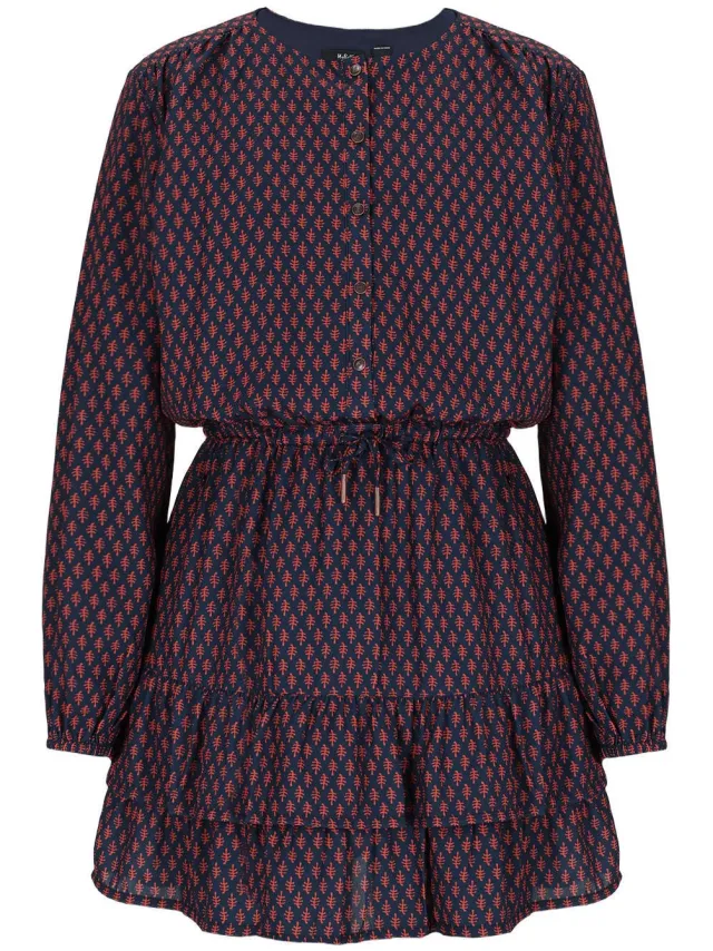 NoBell’ Mayal korte jurk met ruches donkerblauw/donkerrood, foto 2