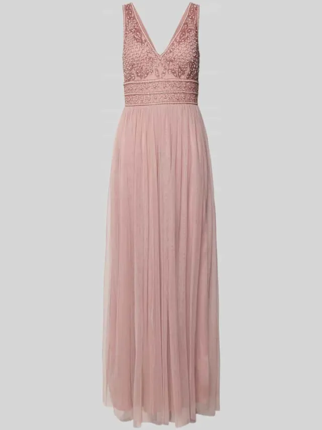 Lace & Beads Avondjurk met kralen en siersteentjes rosé, foto 2