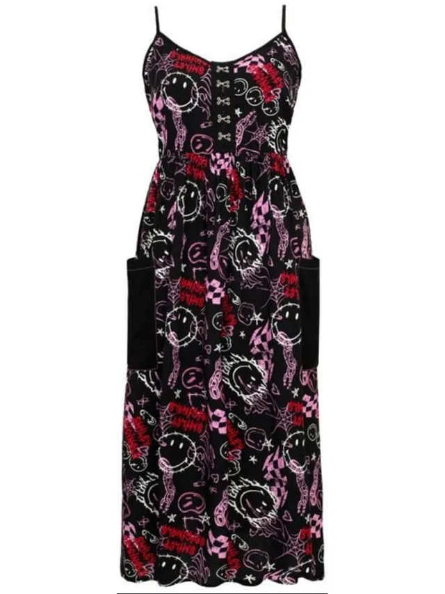 Hell Bunny x Smiley Originals Riot Dames Maxi-jurk - meerkleurig multicolor