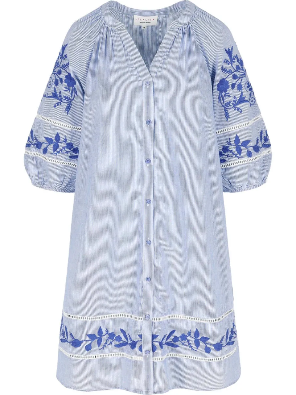 LOLALIZA gestreepte blousejurk broderie blauw, foto 2