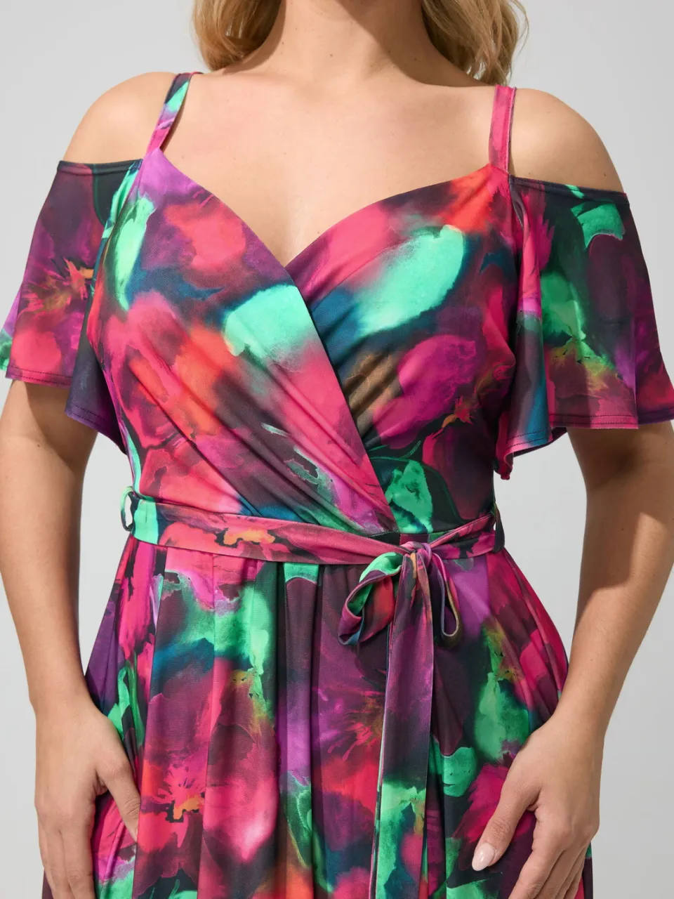 Yours London Maxijurk Met Abstracte Bloemenprint En Blote Schouders rood, foto 5