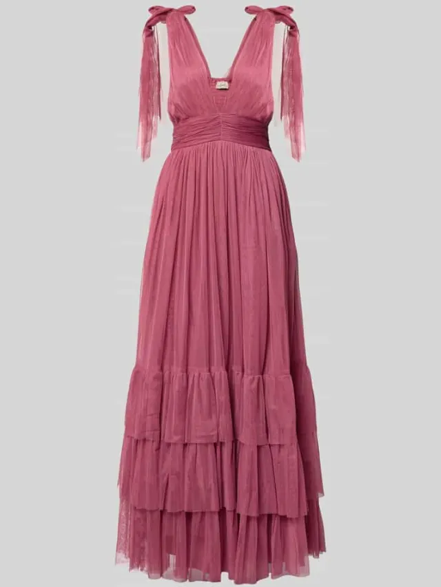 Lace & Beads Maxi-jurk in laagjeslook felroze, foto 2