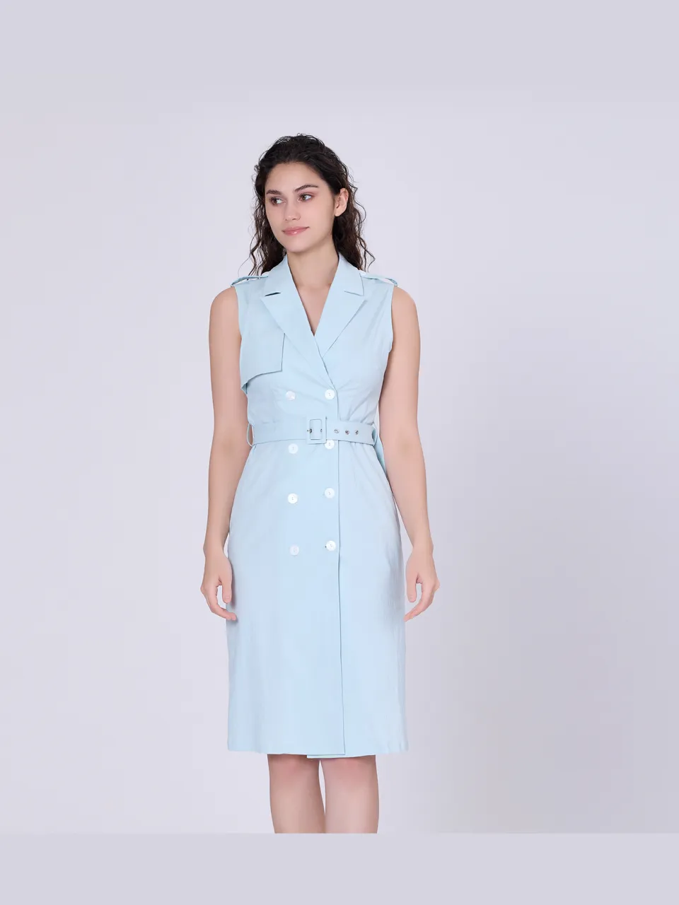Smart & Joy Trench -stijl mouwloze jurk met dubbele borsten hemelsblauw, foto 2