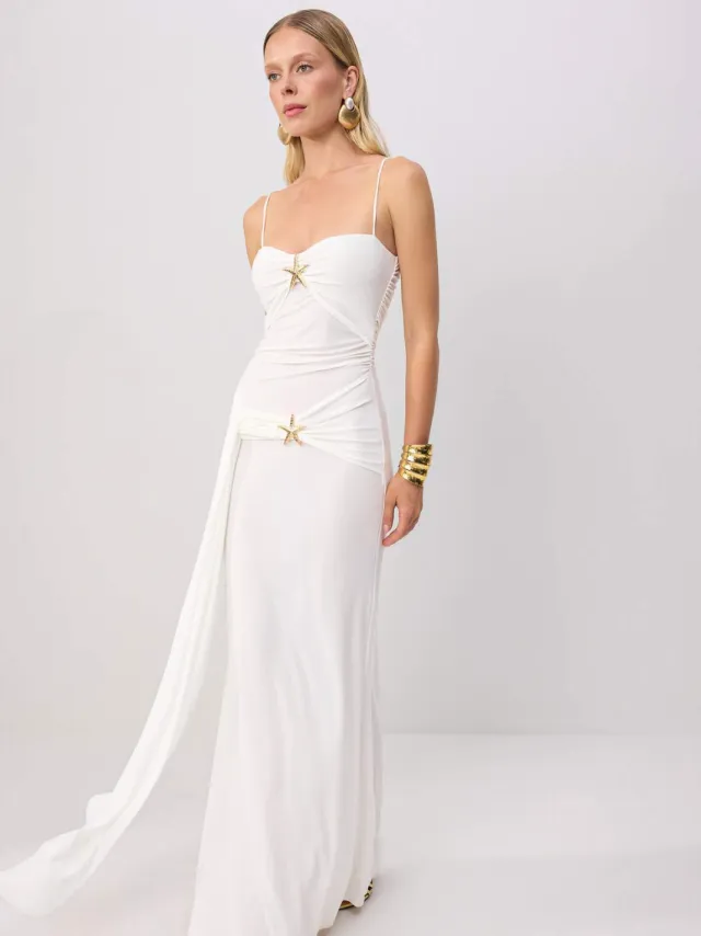 Trendyol TRENDYOLMİLLA Dames Wit Effen Maxi Mouwloos Diploma-uitreiking / Gala Recht Avond & Gala Jurk
