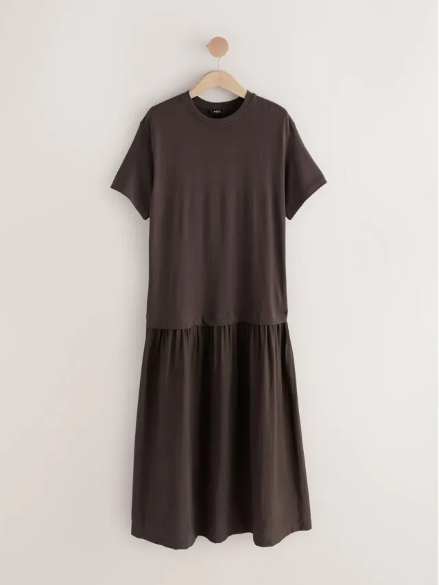 Next Dames - Jersey twee-in-één T-shirtjurk - Bruin