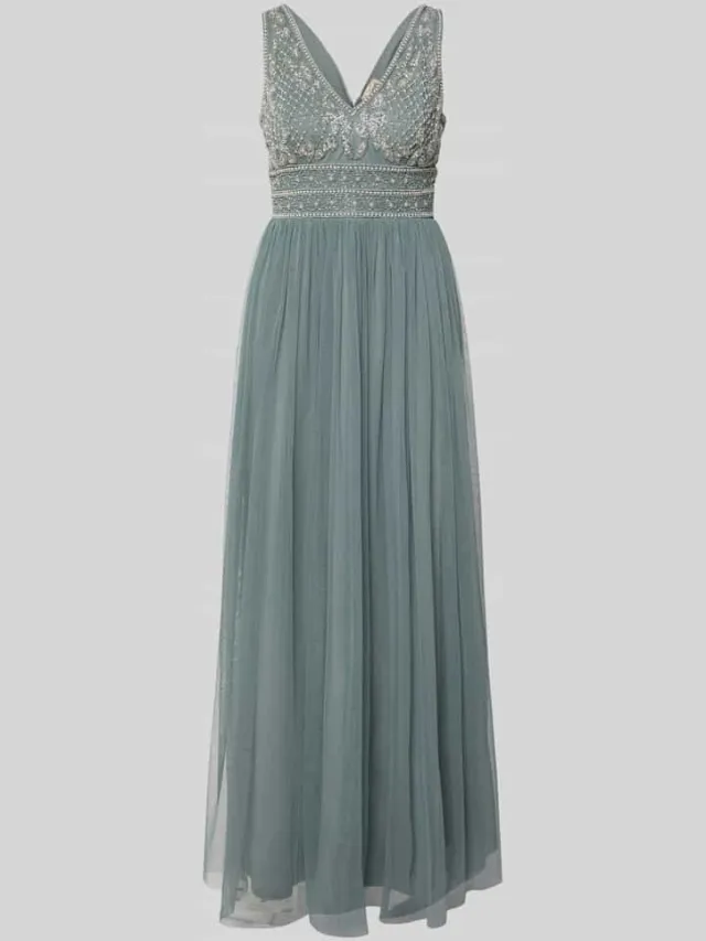 Lace & Beads Avondjurk met kralen en siersteentjes groen, foto 2