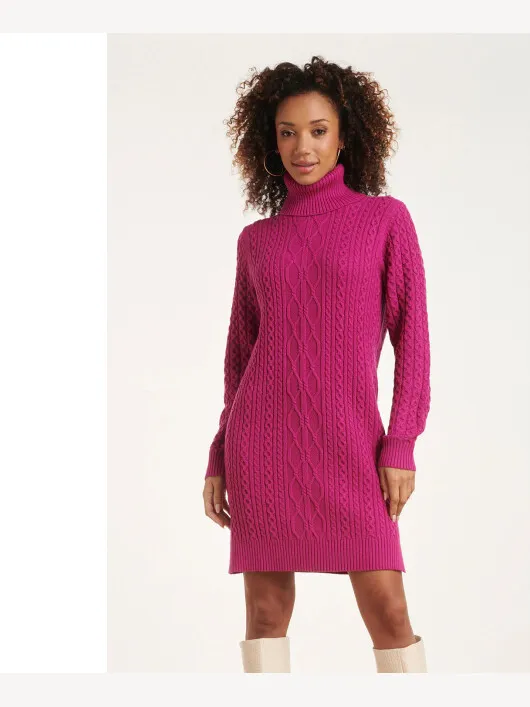 Smashed Lemon 24629 gebreid jurk met kabelstructuur Rood