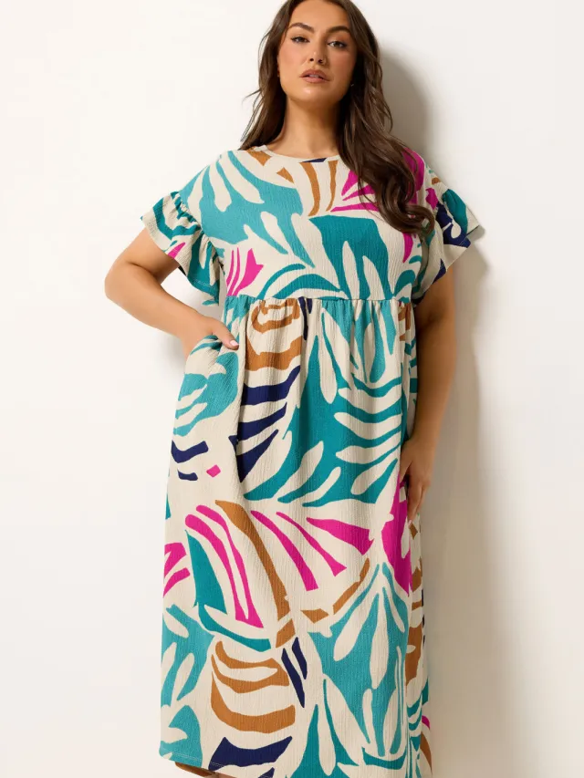 Yours Natuurlijke Bruine En Groene Maxijurk Met Abstracte Print-60 Brown