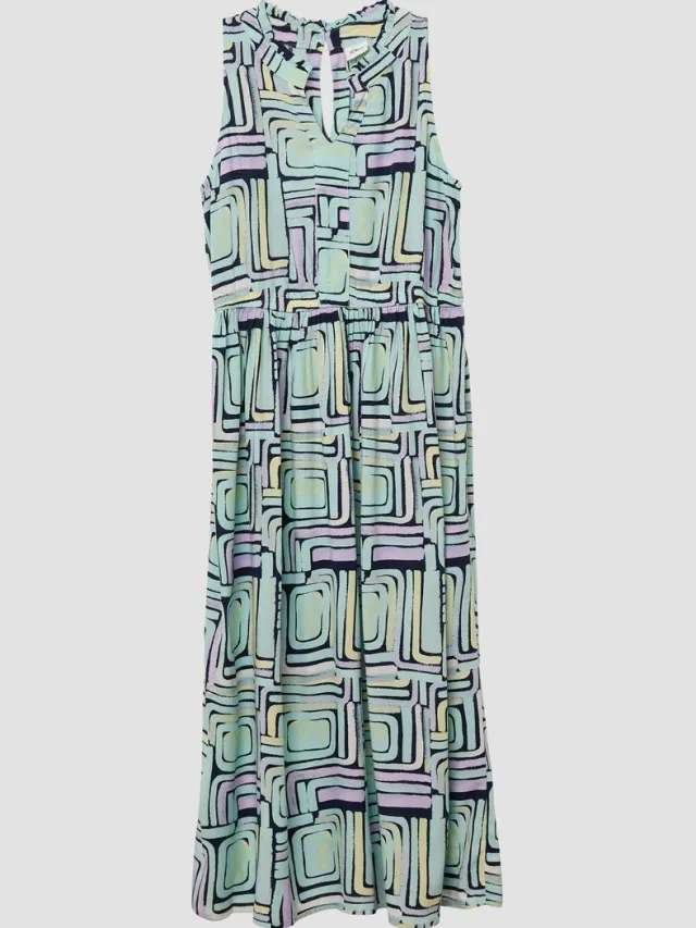 S.Oliver female - Viscose midi-jurk met kraag met ruches navy