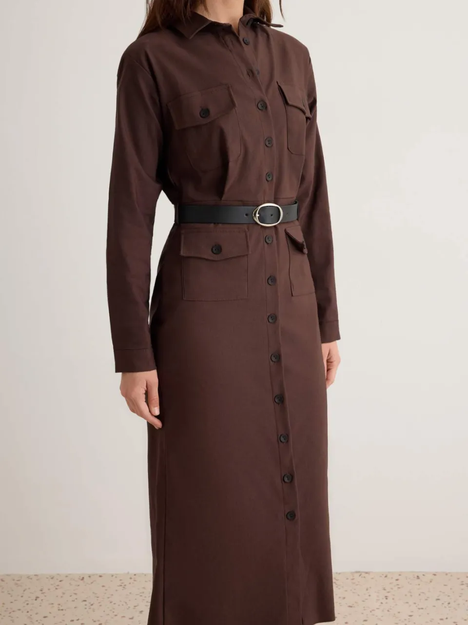 Trendyol TRENDYOLMİLLA Dames Effen Midi Lang Bodycon Jurken bruin, foto 2