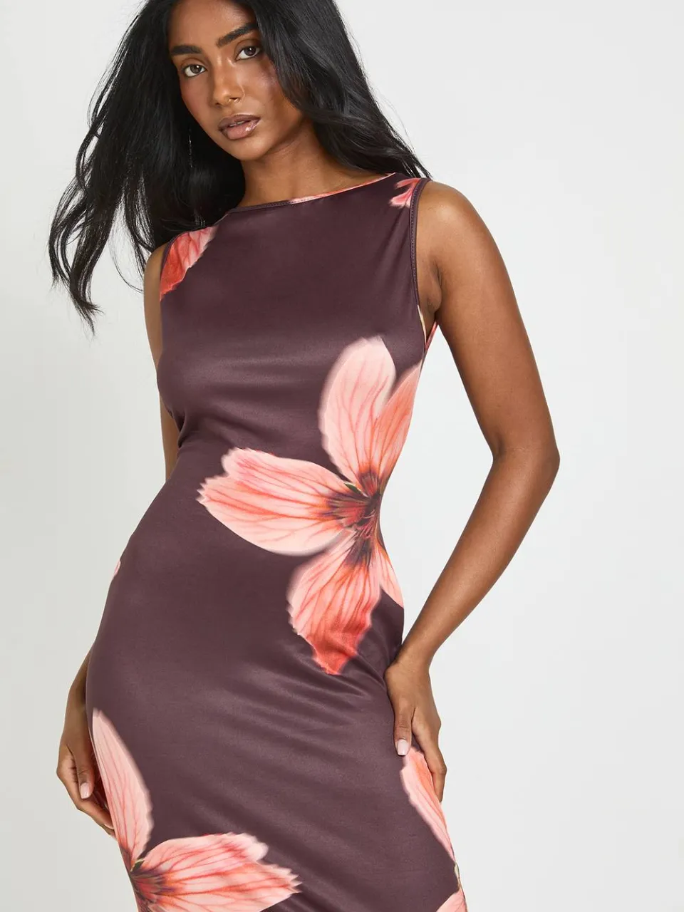 boohoo Dames Maxi-jurk Met Slash-hals En Bloemenmotief In Superzachte Stof oranje, foto 2