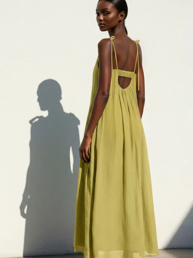 Trendyol TRENDYOLMİLLA Dames Groen Effen Maxi Mouwloos Casual Recht Jurken, foto 2