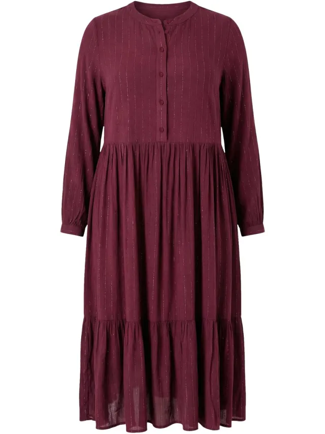 Studio Untold Dames - Midi-jurk A-lijn chiffon met glitterstrepen - Aubergine - Maat 42+