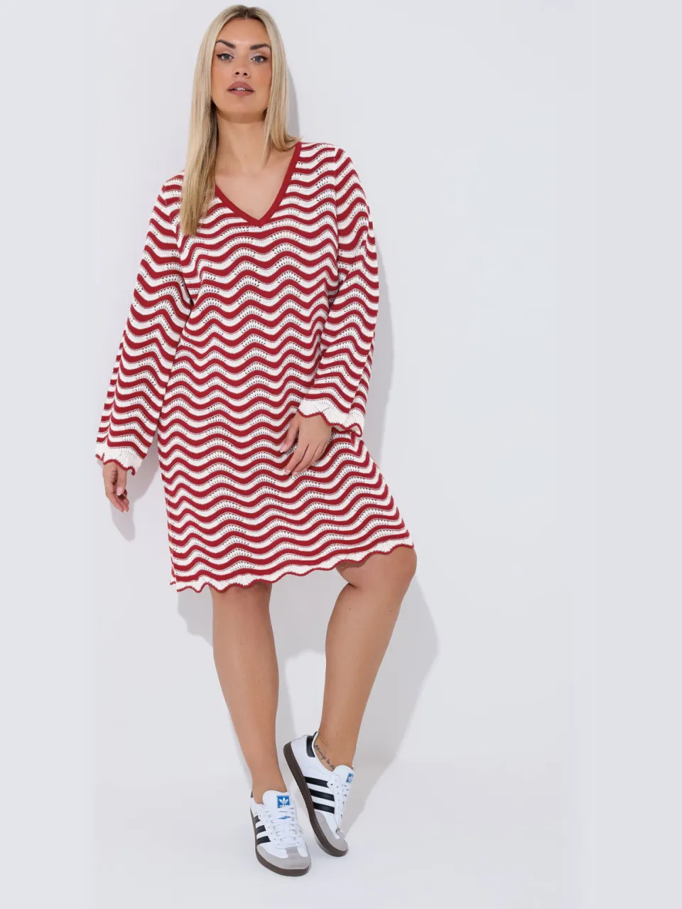 Limited Collection Rode Gestreepte Gehaakte Gebreide Jurk-52 rood, foto 2