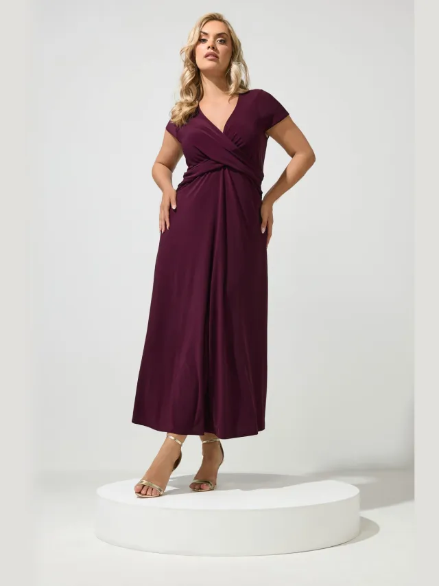 Yours London Jurk Met Gedraaide Voorkant In Paars Purple