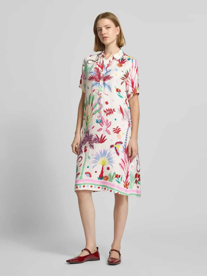 Milano Italy Kniellange overhemdjurk van viscose met knoopsluiting zand, foto 3