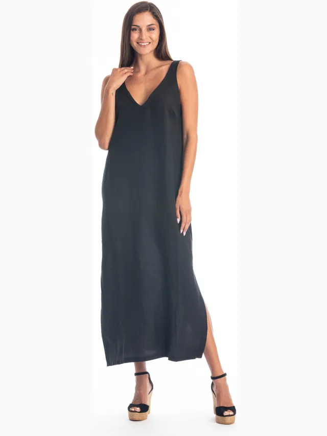RAVENS VIEW IBIZA dames vegan Midi Jurk Noa Zwart