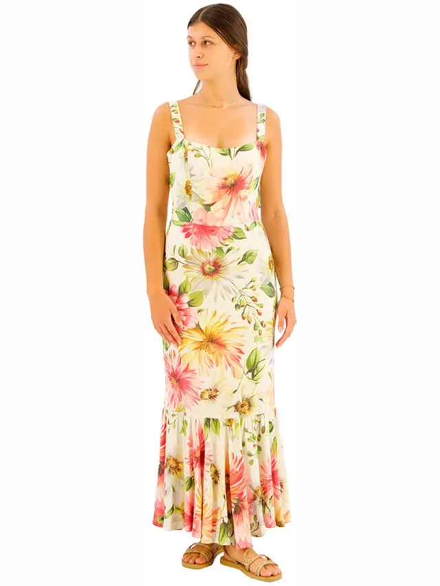 Guess Fleur Straps Mouwloze Midi-jurk Beige XS Vrouw Painted Daisies Prin