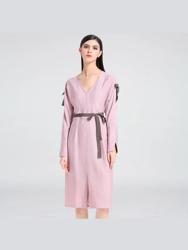 Smart & Joy Koude schouder V-hals jurk Rosé