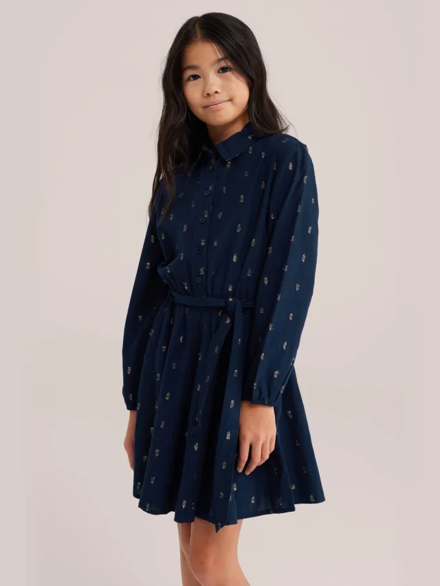 WE Fashion korte jurk met glitterprint donkerblauw Donkerblauw/goud