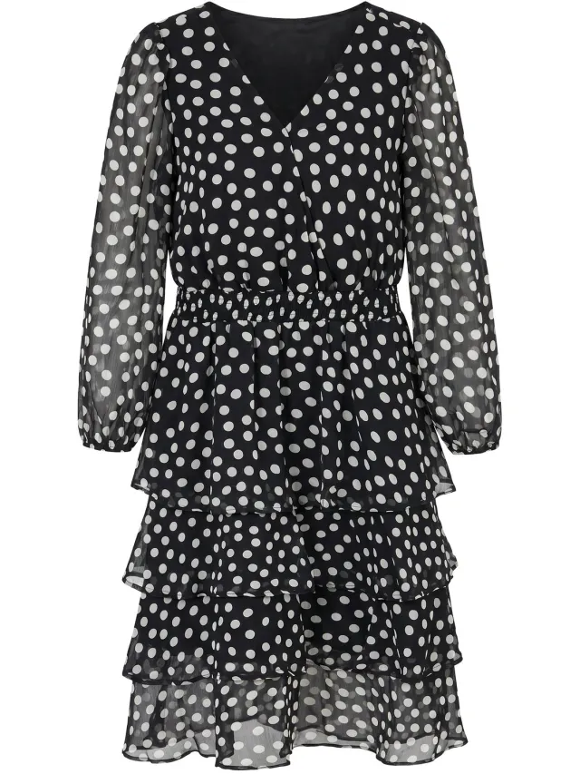 Studio Untold Dames - Midi-jurk comfortabel model chiffon stippen - Zwart - Maat 54+