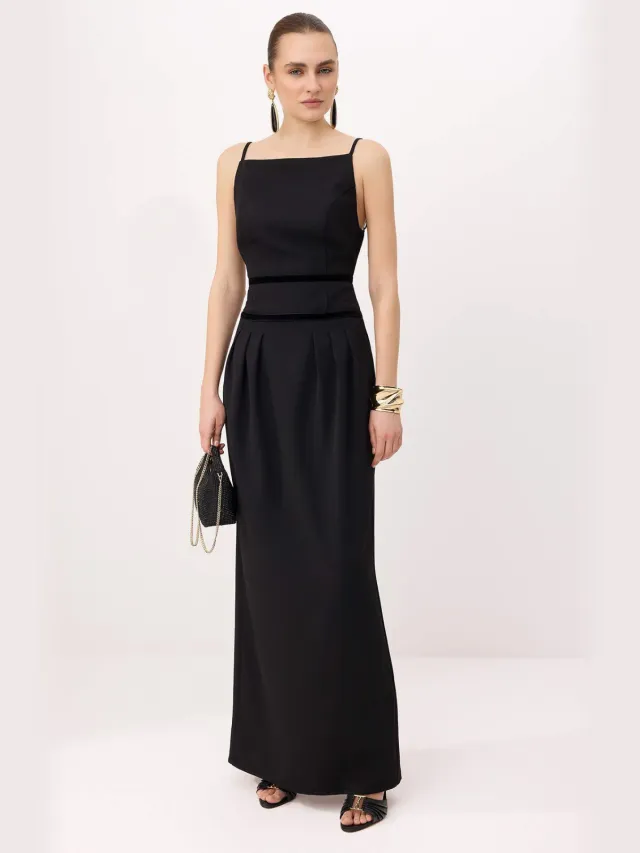 Trendyol TRENDYOLMİLLA Dames Zwart Effen Maxi Mouwloos A-lijn Avond & Gala Jurk