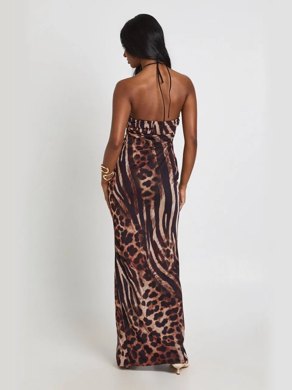 boohoo Dames Maxi Jurk Met Dierenprint Mesh En Gekruist Detail Aan De Voorkant, foto 2
