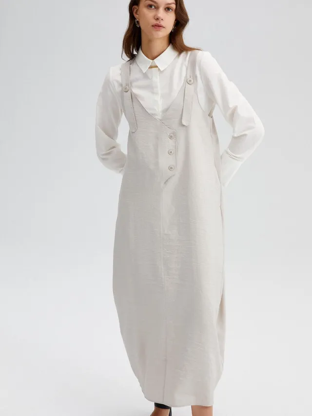 TOUCHÉ PRIVÉ Overgooi-jurk met knoopdetails - Beige - Dames