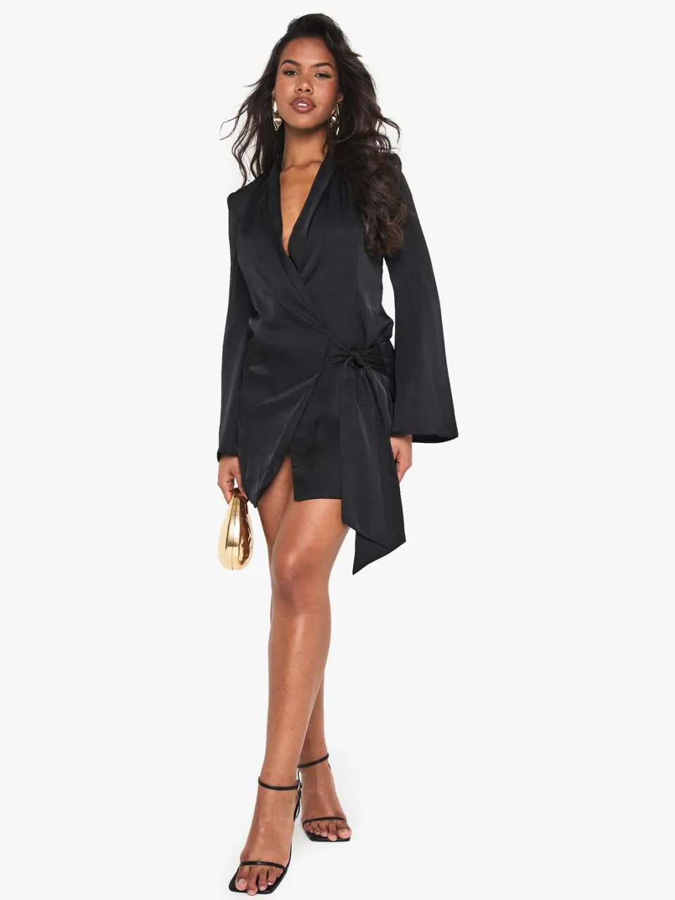 boohoo Dames Crinkle Wrap Blazerjurk zwart, foto 2