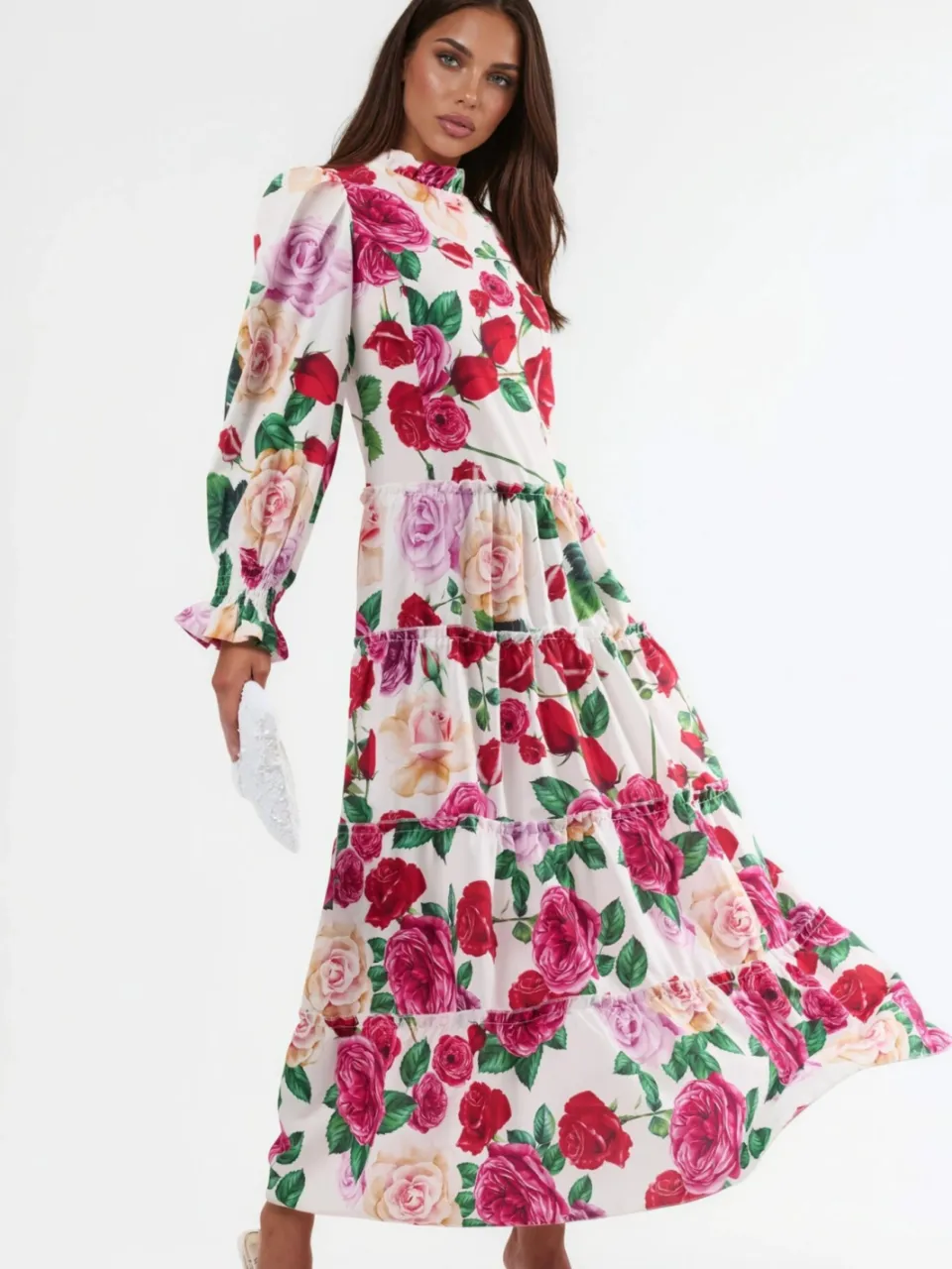 MSN Collection Bloemige Ronde Hals Maxi Jurk wit, foto 2