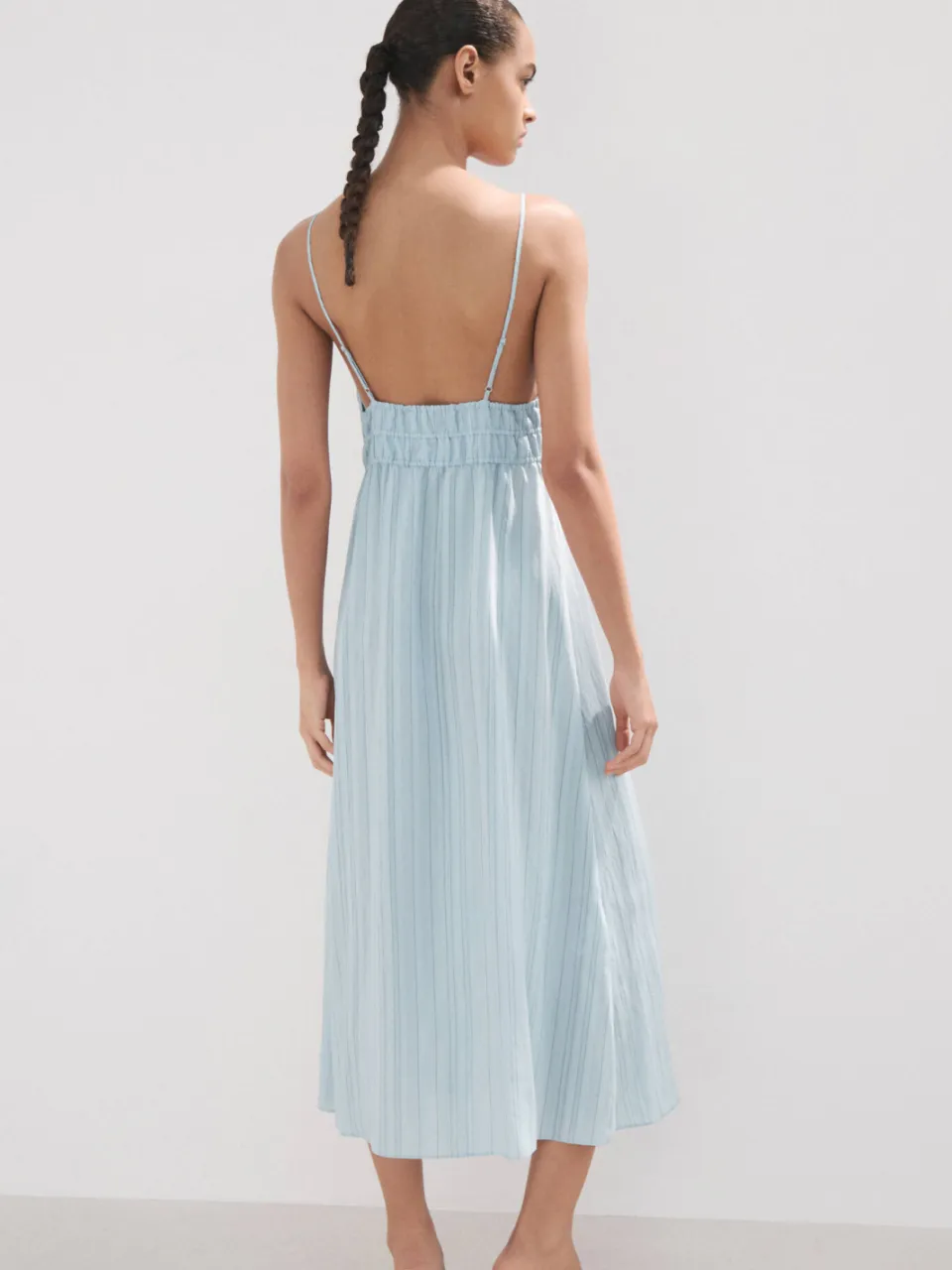 Mango midi zomerjurk met krijtstreep - lichtblauw, foto 3