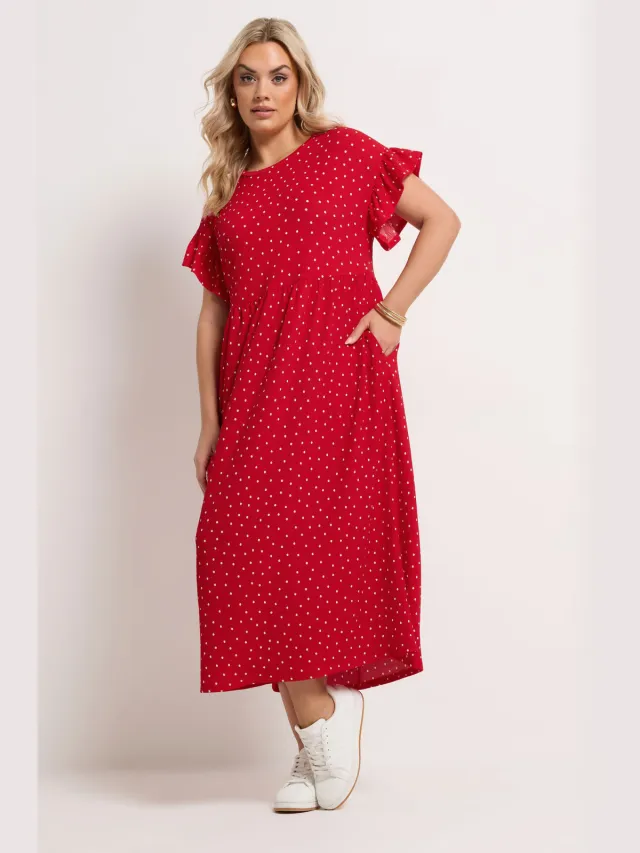 Yours Rode Polkadot Midijurk Red