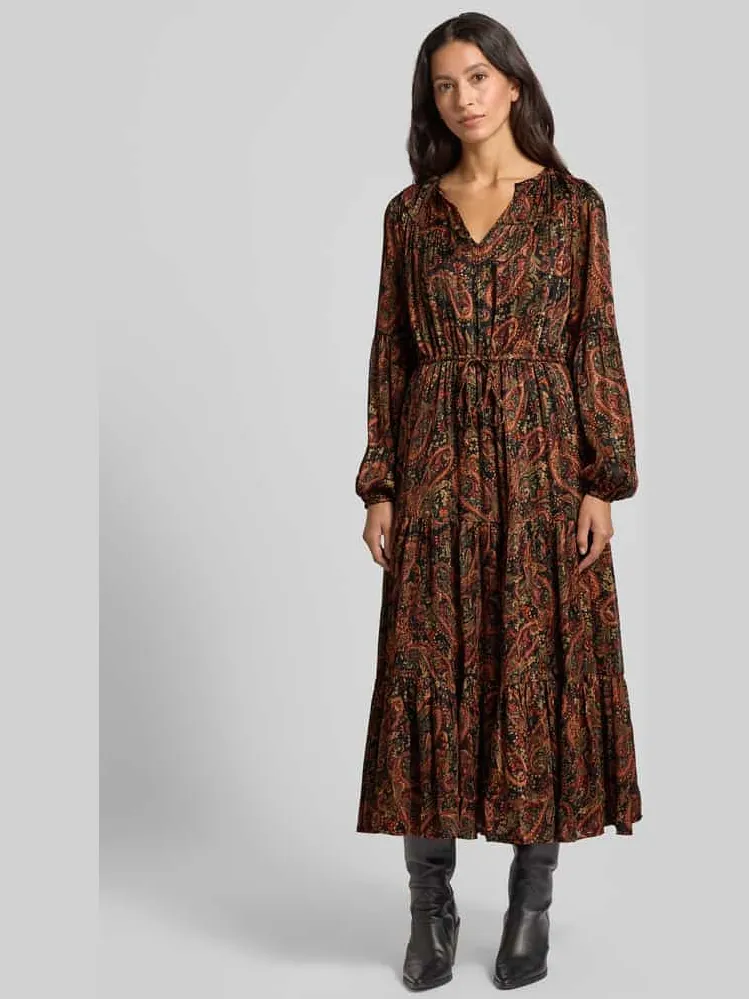 Apricot Midi-jurk met V-hals en strikceintuur Roestrood