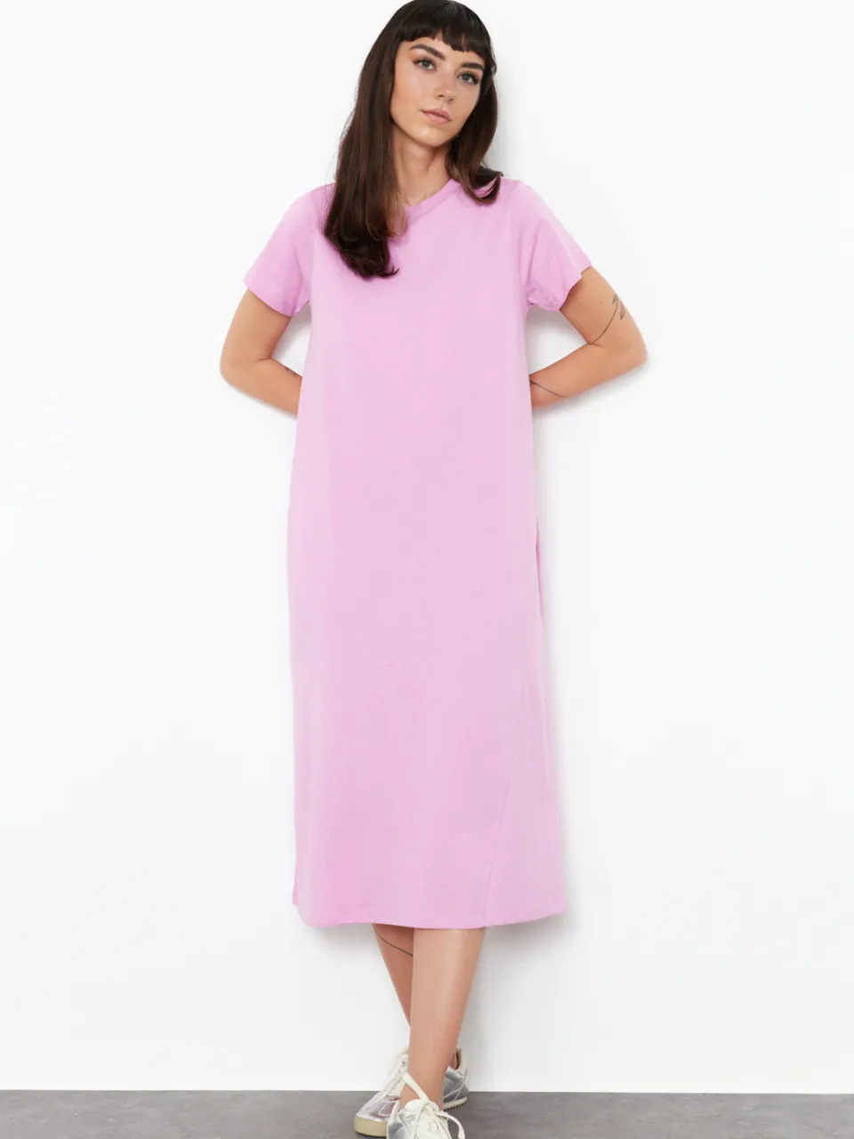 Trendyol TRENDYOLMİLLA Dames Roze Effen Midi Kort Casual A-lijn Jurken, foto 2