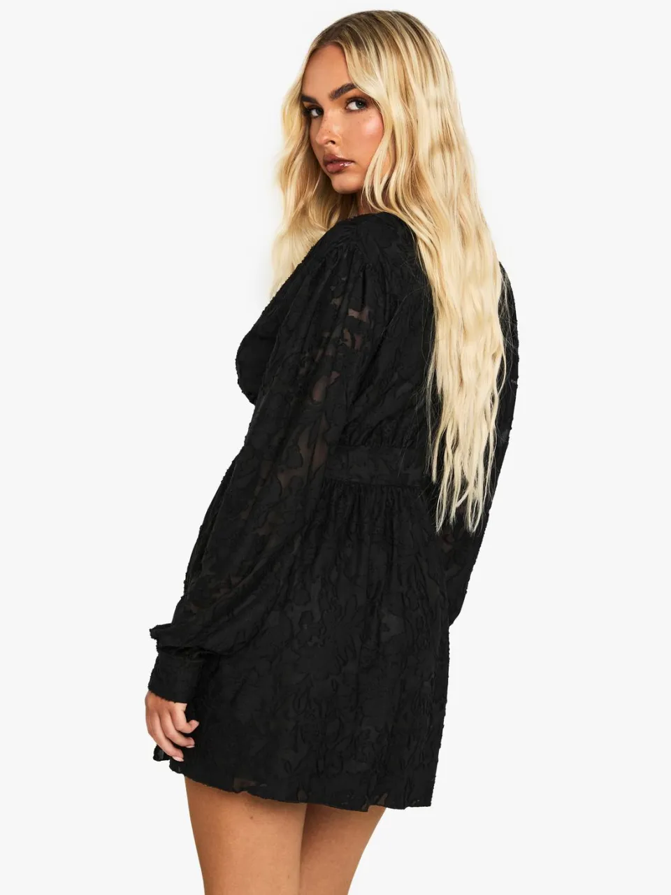boohoo Dames Burnout Florale Lange Mouw Skaterjurk zwart, foto 2