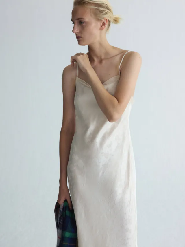 Mango gebloemde jacquard midi jurk - beige, foto 3