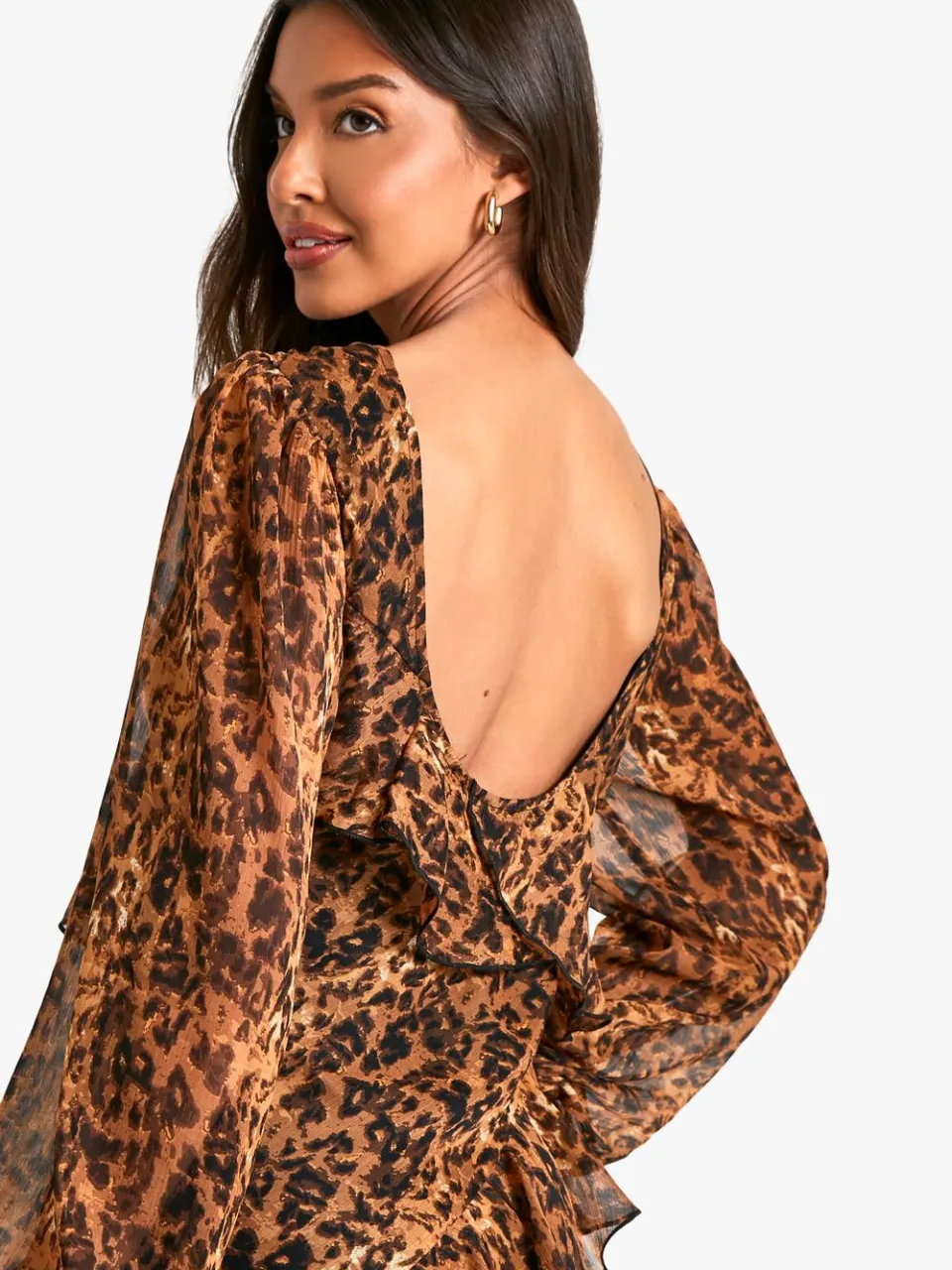 boohoo Dames Luipaard Ruffle Chiffon Maxi-jurk multicolor, foto 3