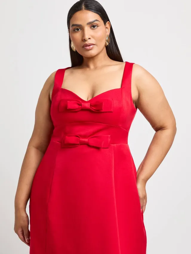 boohoo Dames Plus Geweven Jurk Met Strikdetail In Rechte Snit Rood