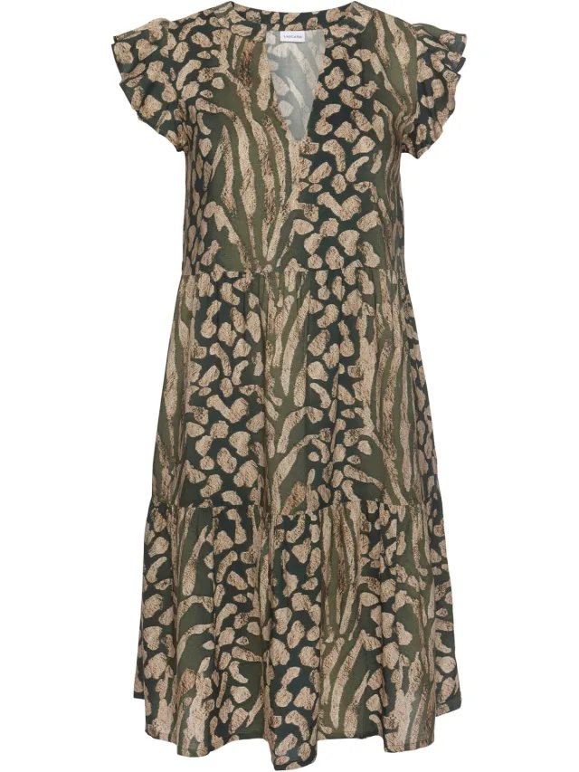 Zomerjurk taupe/groen bedrukt, foto 2