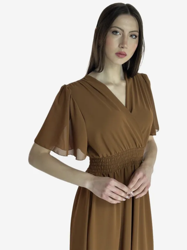 Elara Sommer-Maxikleid mit V-Ausschnitt Braun