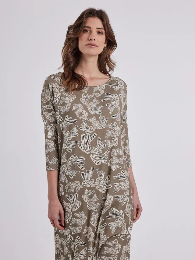 Didi Dames Loose dress Easy Taupe Cocktail print Beige / bruin