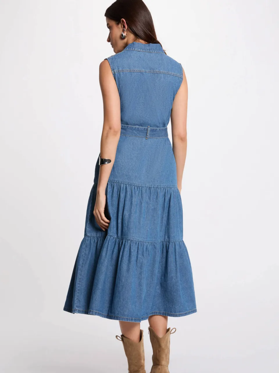 Morgan denim blousejurk medium blue, foto 3