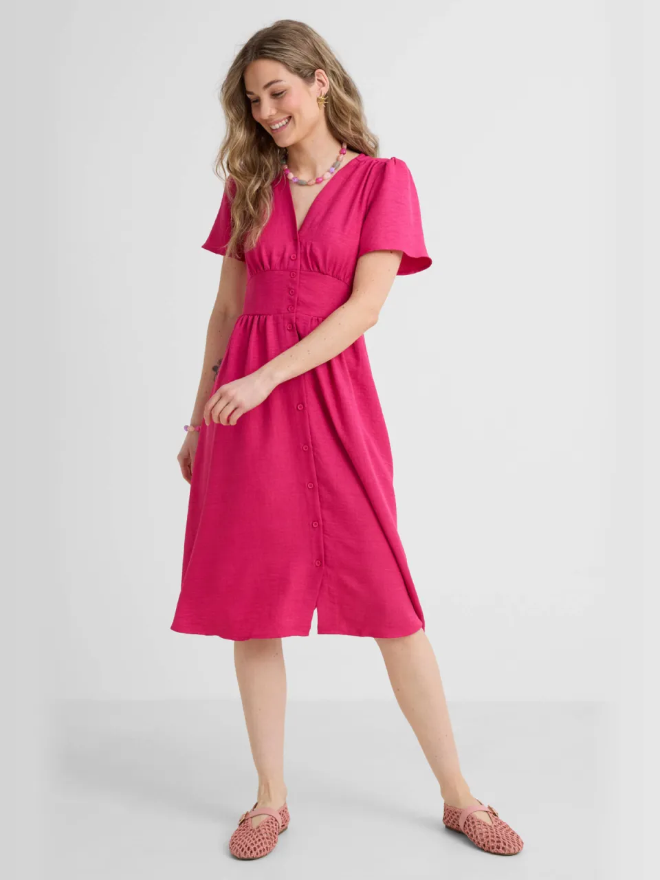 Anytime midi jurk roze