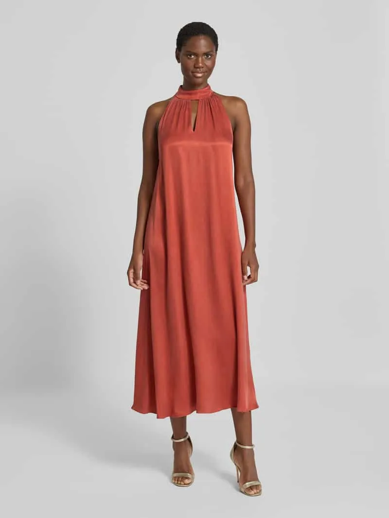 Jake*s Collection midi-jurk van viscosemix met halter Roestrood