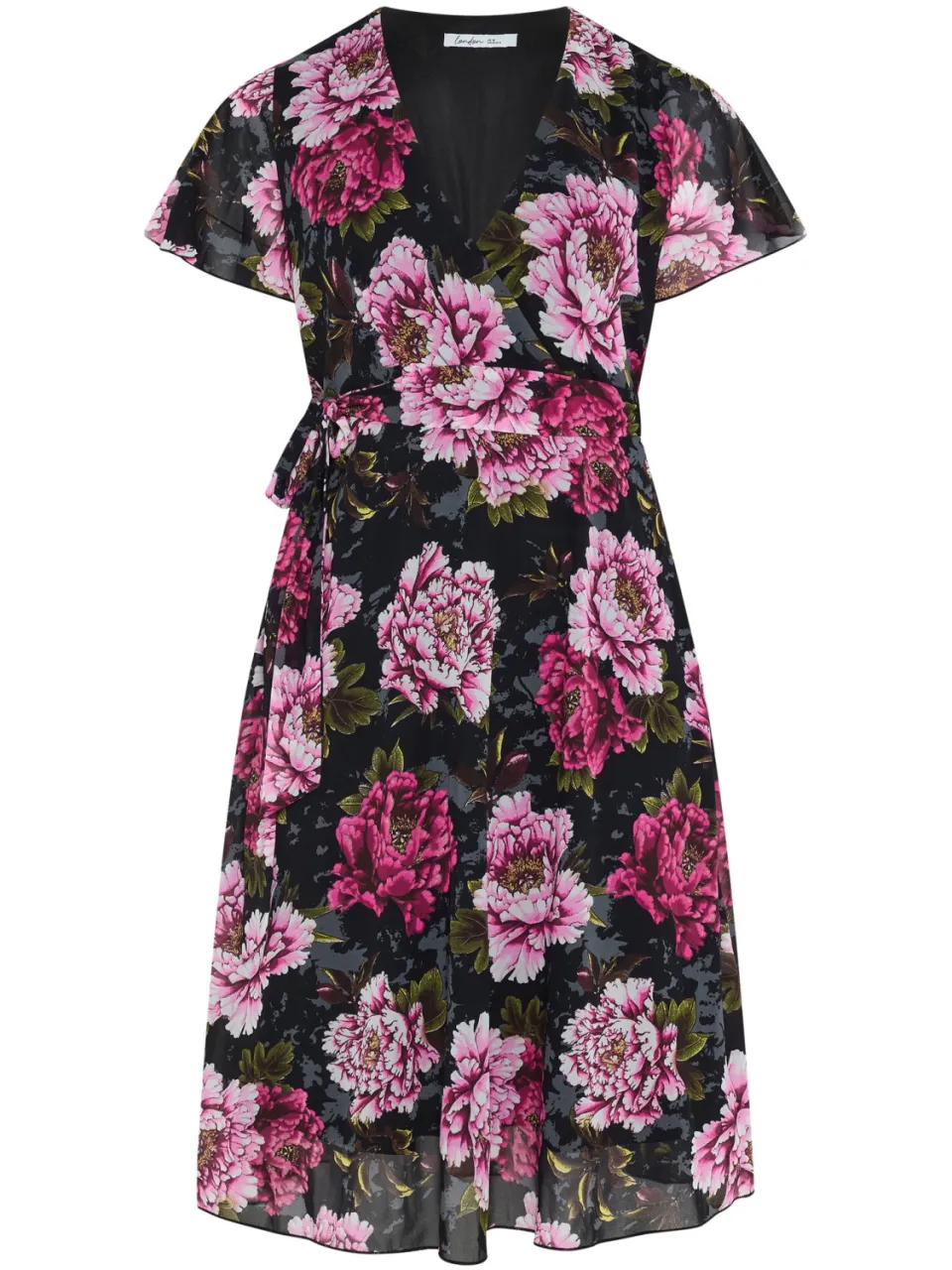 Yours London Zwarte En Roze Bloemenprint Wikkeljurk, foto 4