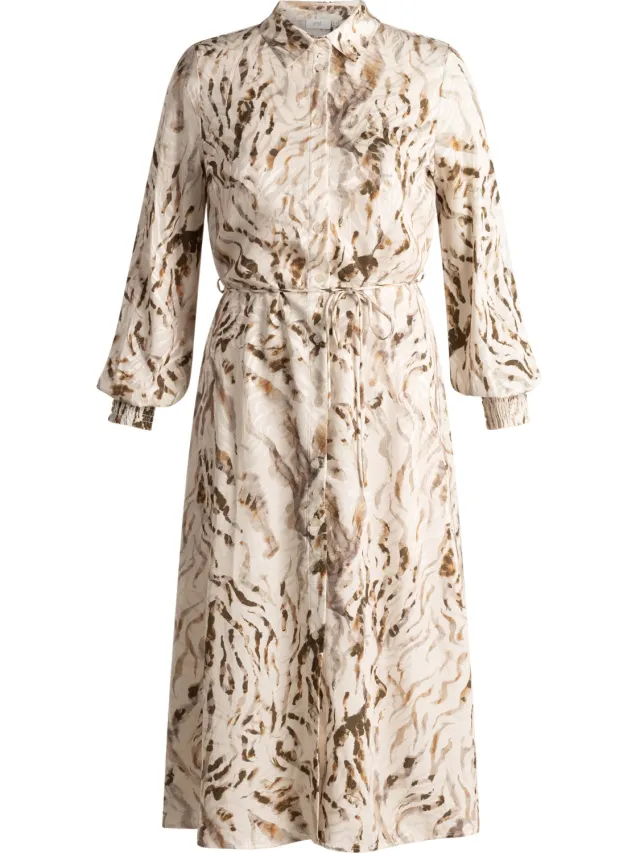 Yest Curve jurk satijn print Beige Cream/Multi Colour