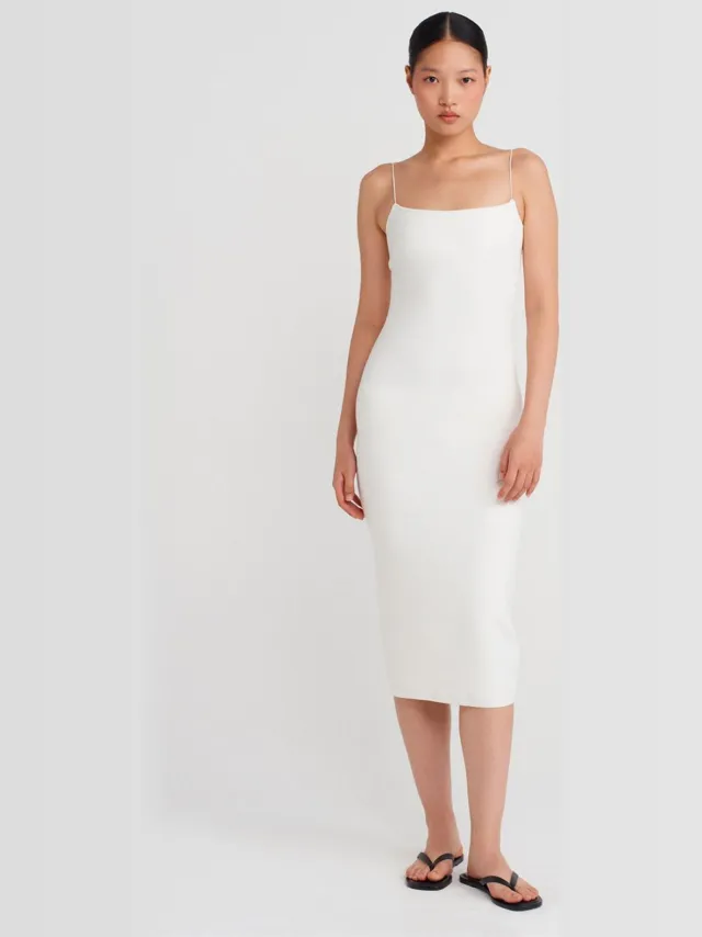 Dilvin Mouwloze Bodycon Midi Jurk Met Cut-Out Detail Wit