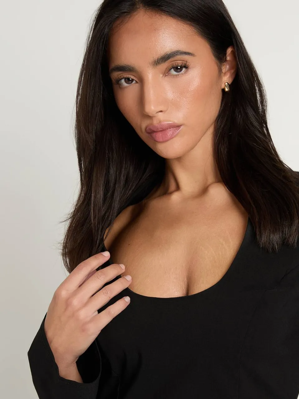 boohoo Dames Bengaline Mini-jurk Met Lange Mouwen En Wijde Rok zwart, foto 4