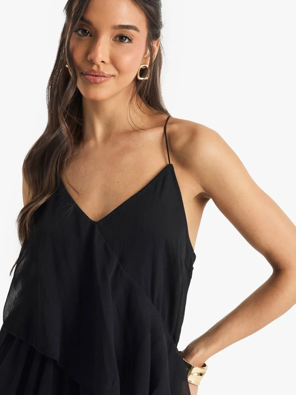boohoo Dames Chiffon Ruffle Crossback Midaxi Jurk zwart, foto 2